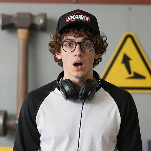 Shocked Young Man in Industrial Setting