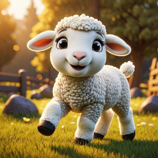 3D Cute Bouncing Lamb Pixar Style