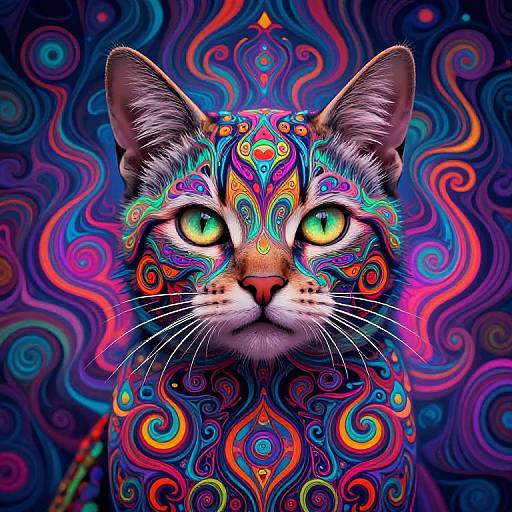 Psychedelic Feline with Neon Fractals