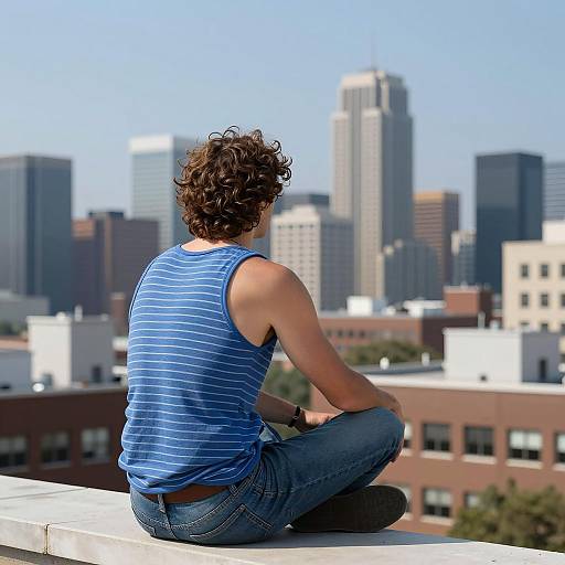Man on Rooftop with City Skyline