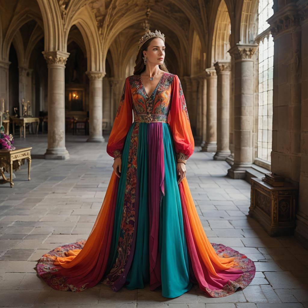 Regal Queen in Flowing Chiffon Dress