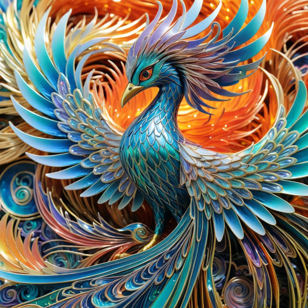 Surreal Iridescent Phoenix in 3D