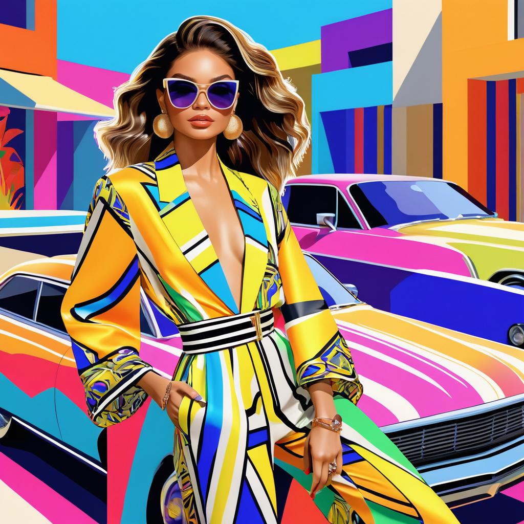 Zendaya in Vibrant Chic Jumpsuit Art