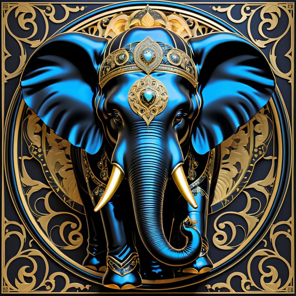 Intricate Vaudeville Black Elephant Art