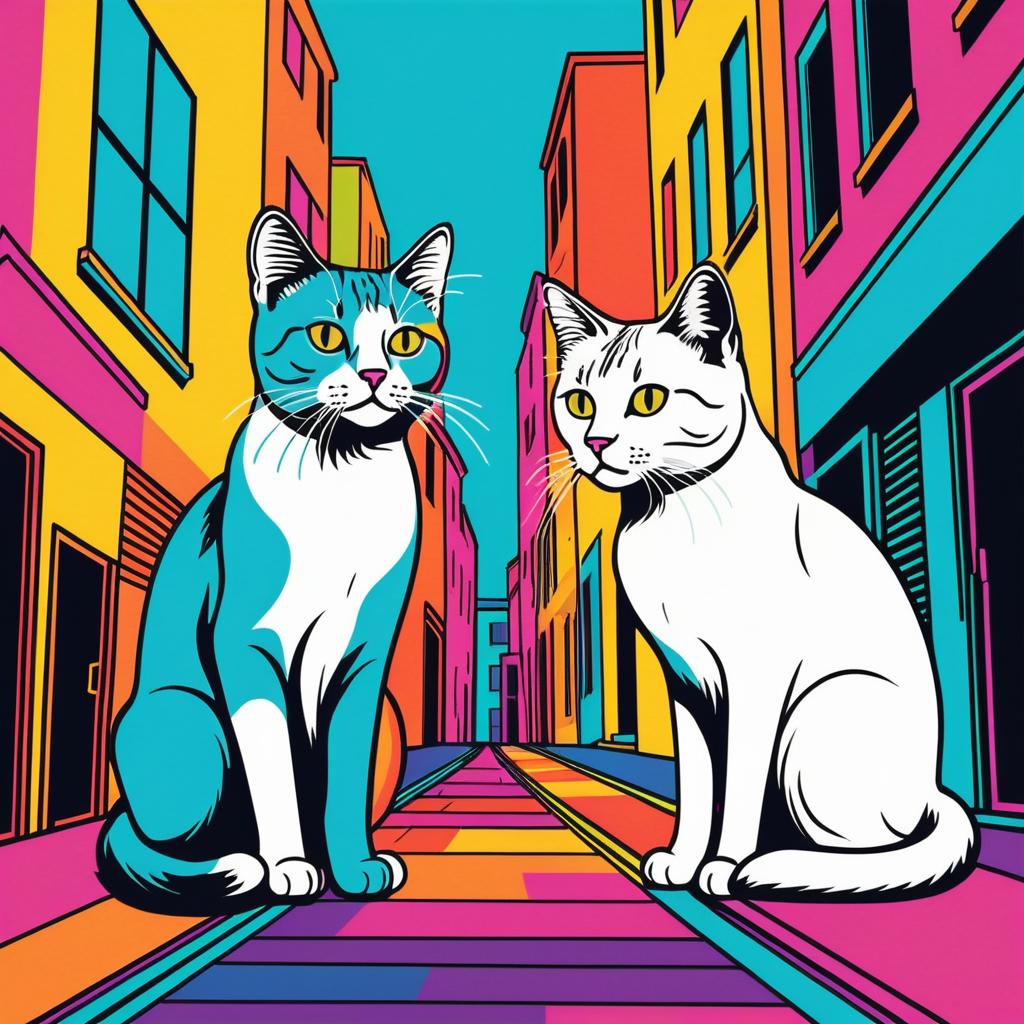 Playful Cats in Colorful Urban Setting