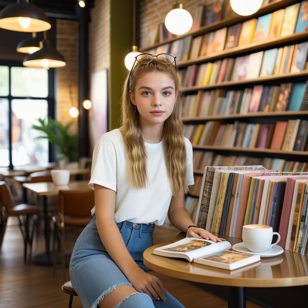 Trendy Coffee Shop Portrait of Teen Girl