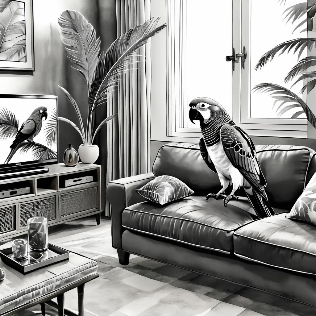 Relaxing Parrot in a Cozy Living Room