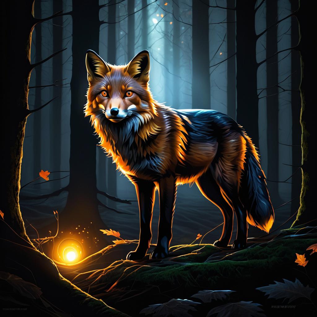 Mysterious Fox Surrounded by Glowing Eyes