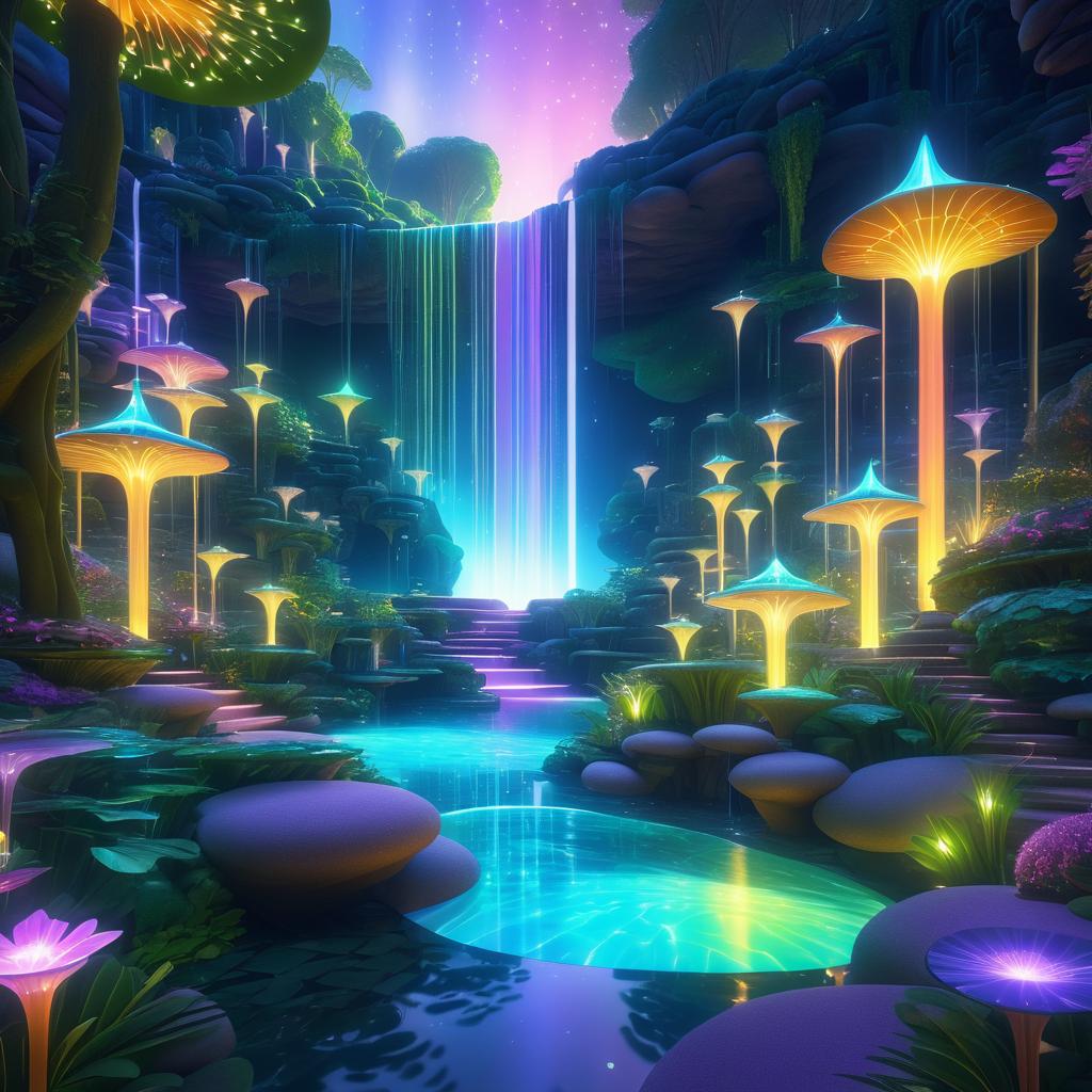 Magical Garden with Enchanting Waterfalls