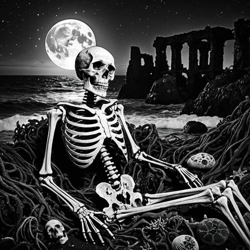 Skeleton Sea Captain Beneath Moonlit Ruins