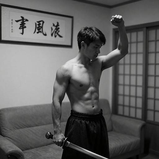 Dimly Lit Samurai Portrait with Shoji