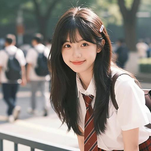 Asian Student Leaning on Railing Outdoors