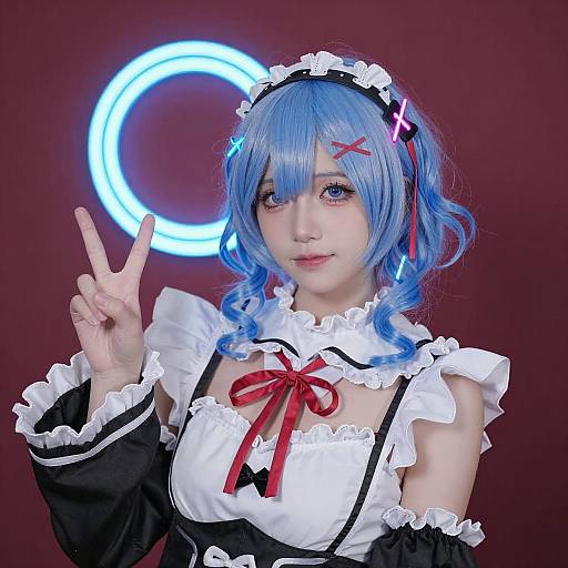 Neon Maid with Blue Curly Hair