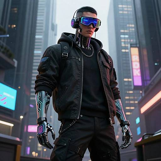 Cyberpunk Character with Neon Circuitry
