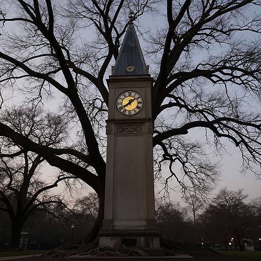 Solemn Clock Tower Among Gnarled Roots