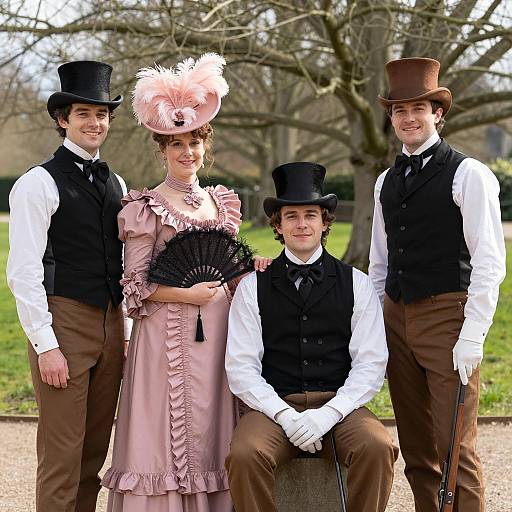 Group in Victorian-Era Clothing Outdoors