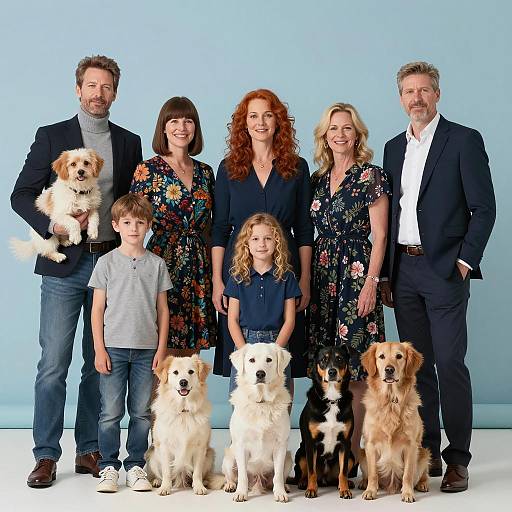 A Joyful Family Portrait with Dogs