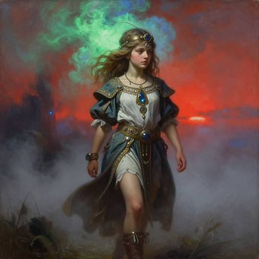 Baroque Oriental Barbarian Girl in Mist