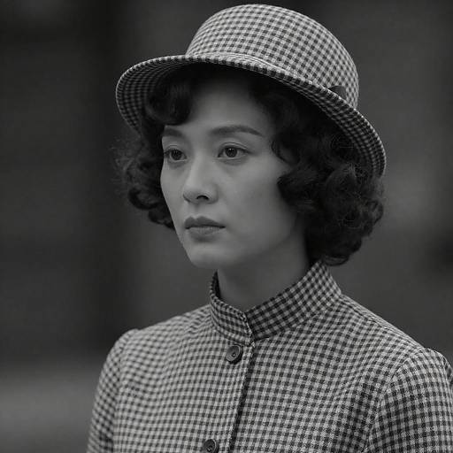 Vintage Style Woman in Checkered Outfit