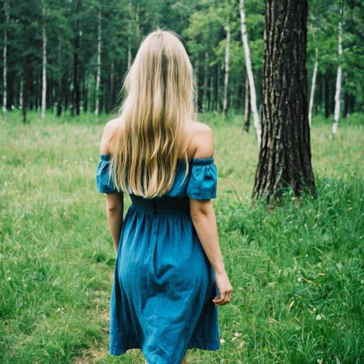 Woman in Blue Dress in Forest