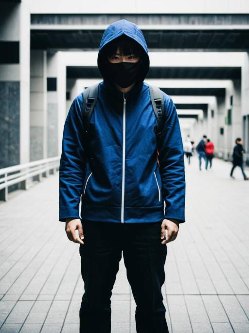 Man in Blue Hoodie Wearing Black Mask