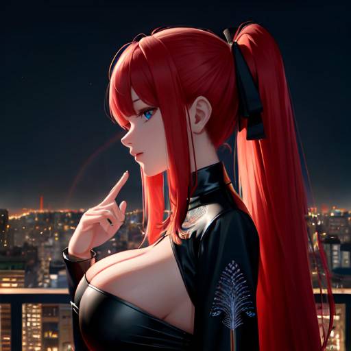 Aesthetic Anime Girl on Rooftop at Night