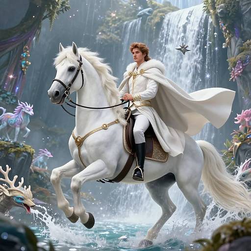 Majestic Fantasy Prince on White Horse