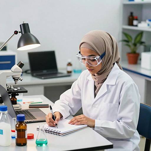 Focused Scientist Writing in Lab