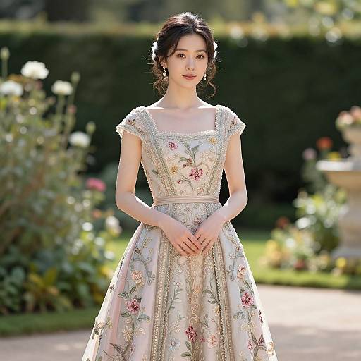 Elegant Aristocratic Beauty in Garden