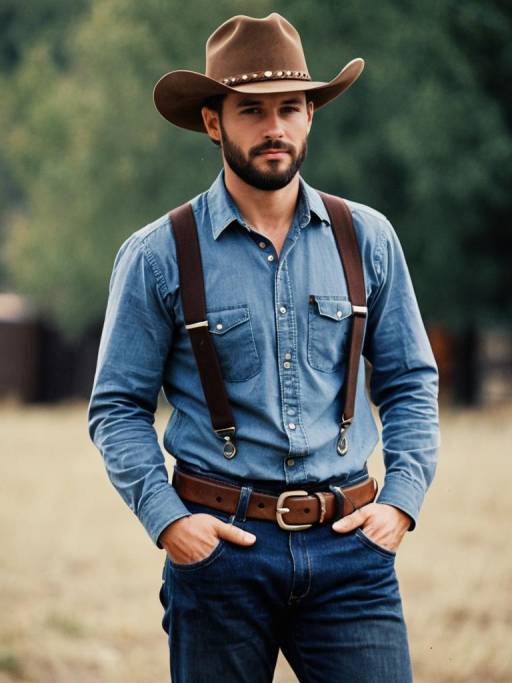 Young Man Wearing Cowboy Hat and Denim Outfit