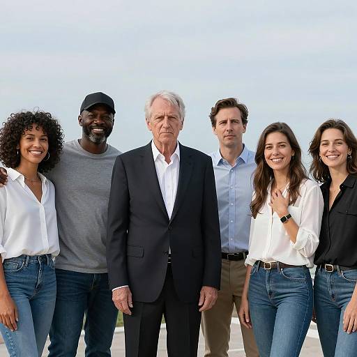 Diverse Group Portrait Against Blue Sky