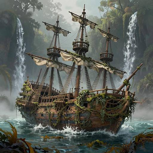 Enchanted Pirate Ship in Lush Wilderness
