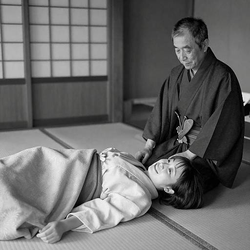 Tender Moment in Traditional Japanese Setting