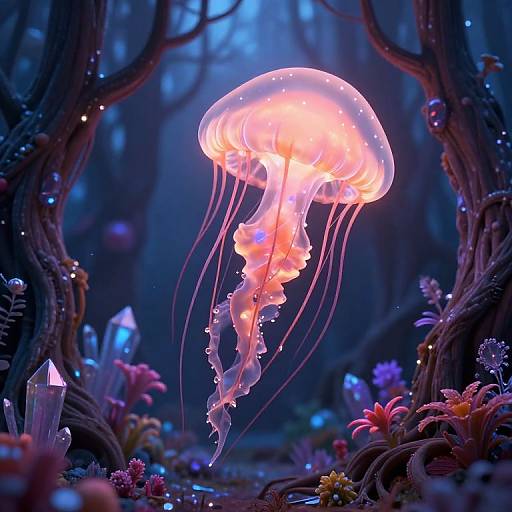 Luminous Jellyfish in Mystical Forest