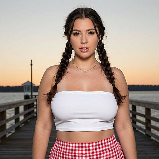Curvy Woman at Sunset Pier