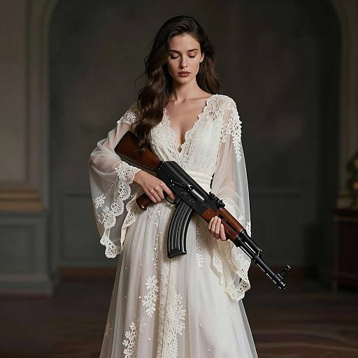 Determined Bride with AK-47 Portrait