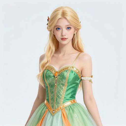 Blonde Fairy Girl in Green Dress