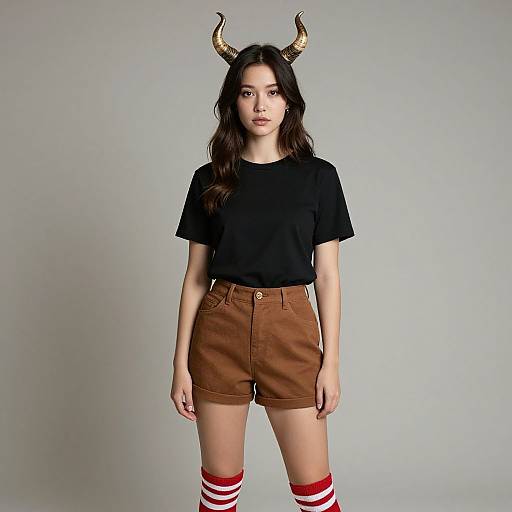 Woman with Horns in Striped Socks