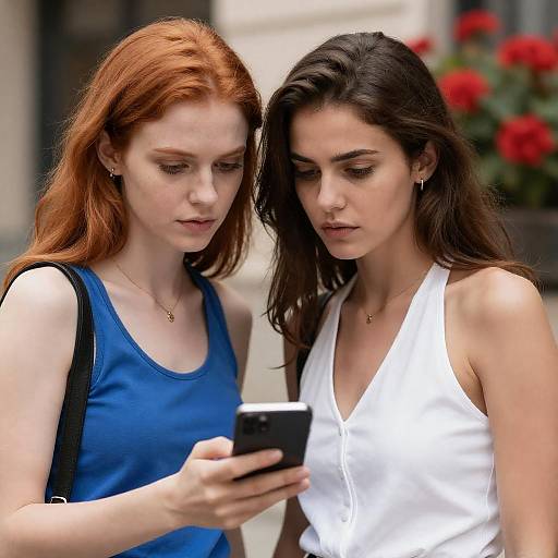 Two Women Viewing Smartphone Outdoors
