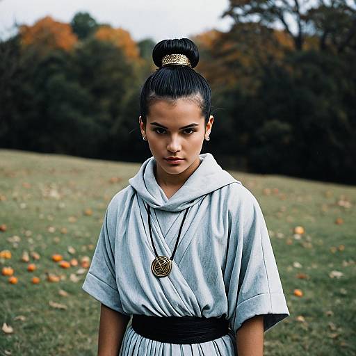 Young Man in Rey-inspired Halloween Costume Outdoors