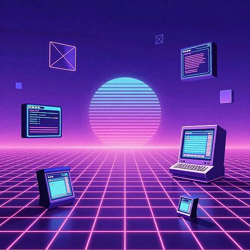 80s Retro Futurism Digital Landscape