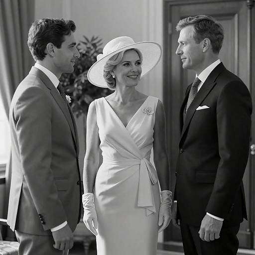 Elegant Black-and-White Portrait of Three