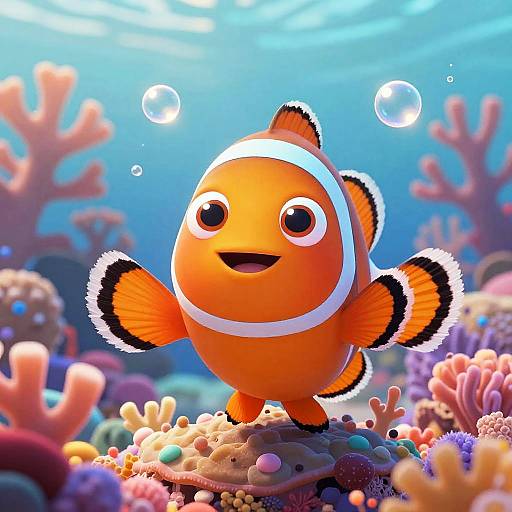 Playful Coral Reef Clownfish Cartoon