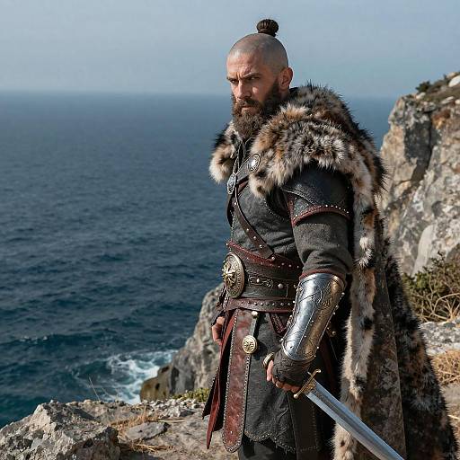 Bearded Norse Assassin on Rocky Cliff