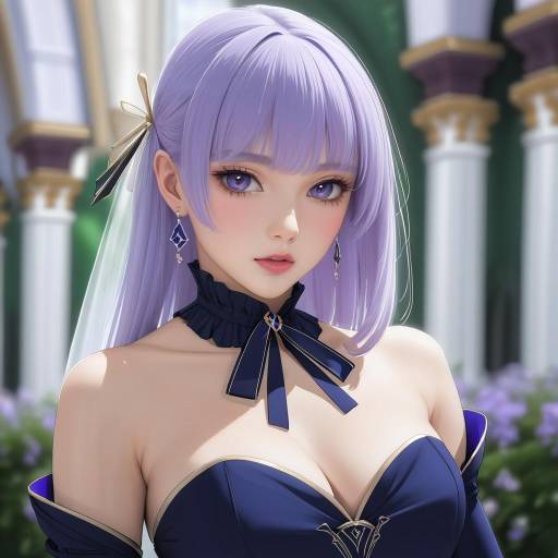Violet-Eyed Girl in Elegant Navy Dress