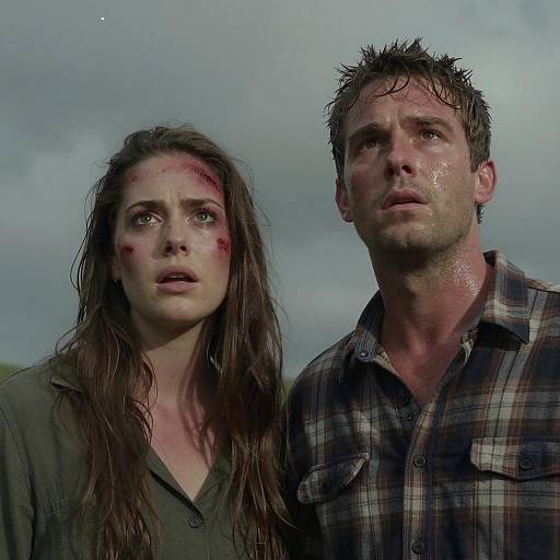 Distressed Man and Woman Looking Up