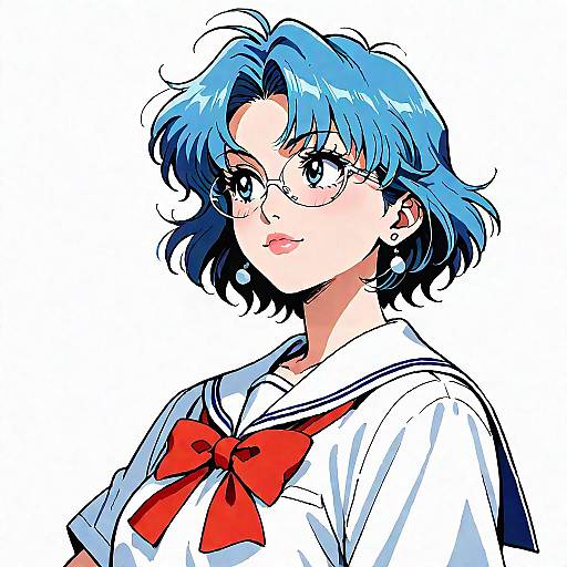 Anime Schoolgirl Portrait in Blue