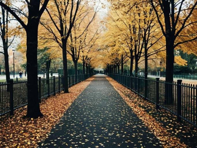 Autumn Park Pathway Landscape Wallpaper