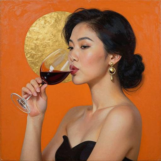 Modern Asian Woman Sipping Wine