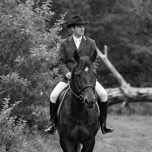 Vintage Man on Horse in Forest